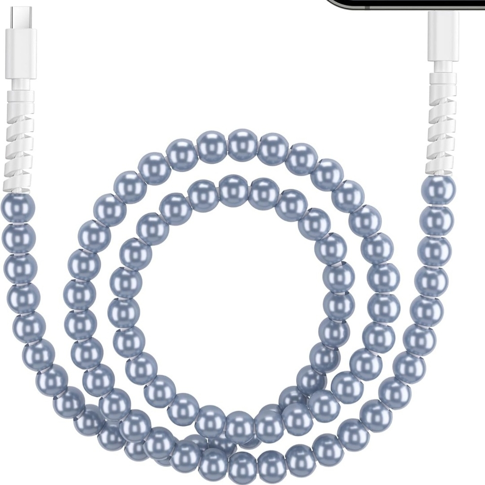 Gray Beaded Phone Charging Cable with Elegant Design